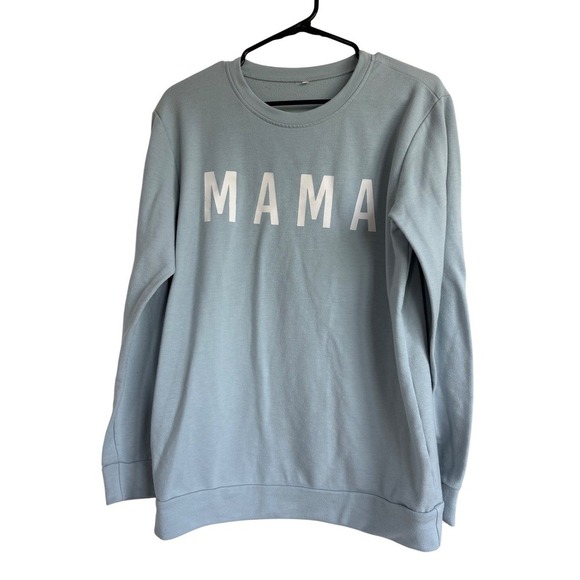 Mama‎ Sweatshirt Crewneck Pullover Top Women's Medium Blue Casual - Picture 2 of 5